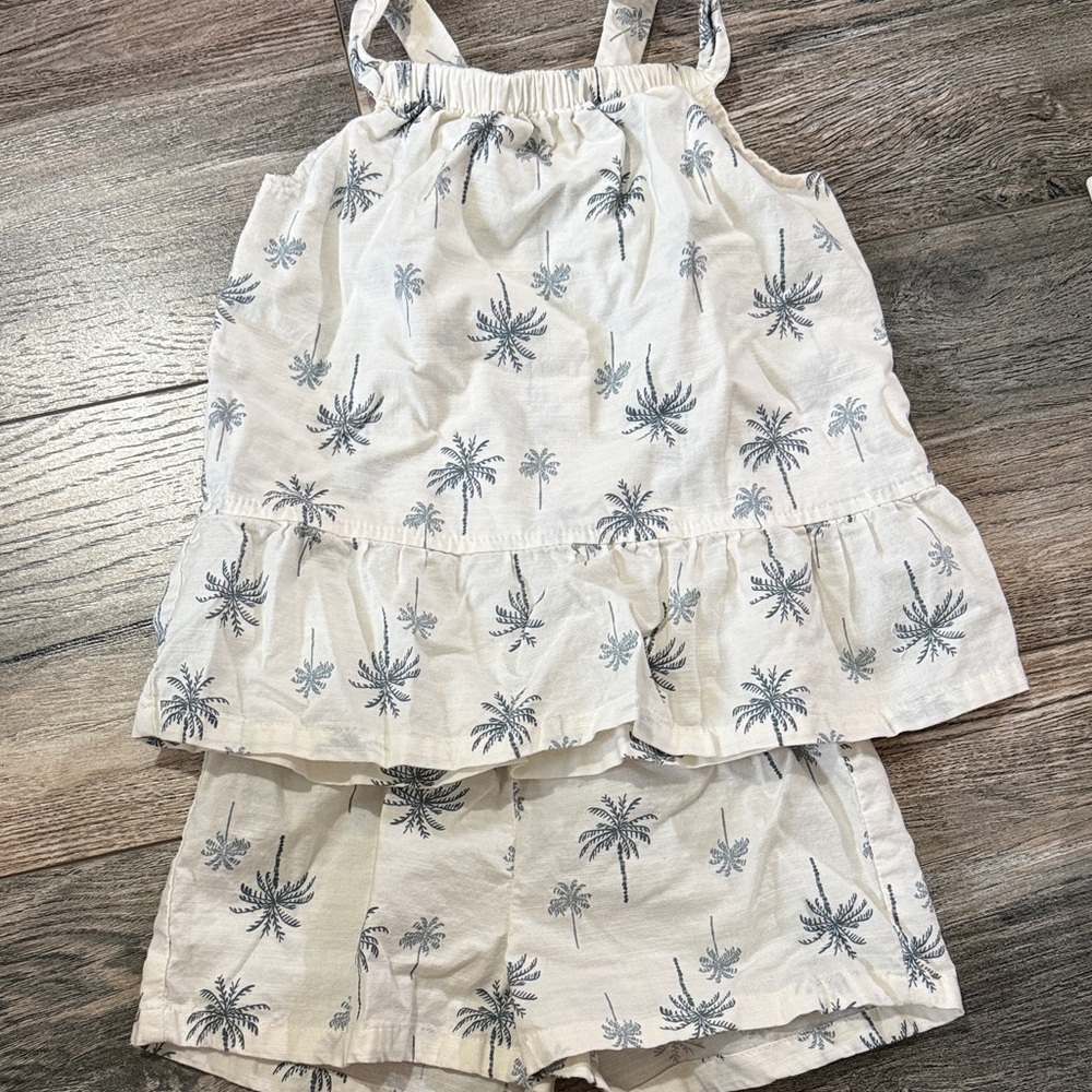 Carter's Cream and Blue Palm Print Outfit